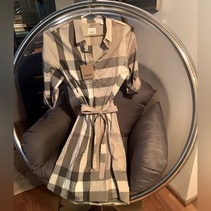 Burberry Brit 100% Cotton Giant Gray Light Beige Check Dress